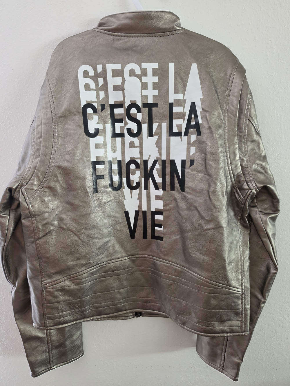 Metallic Taupe Graphic Back Men’s Jacket - C'EST LA VIE